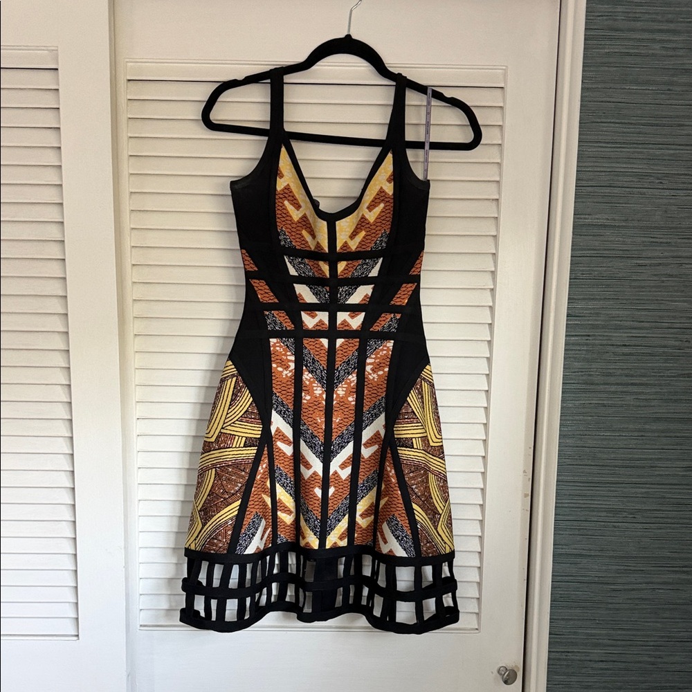 Herve Leger Black and Orange Mini Dress